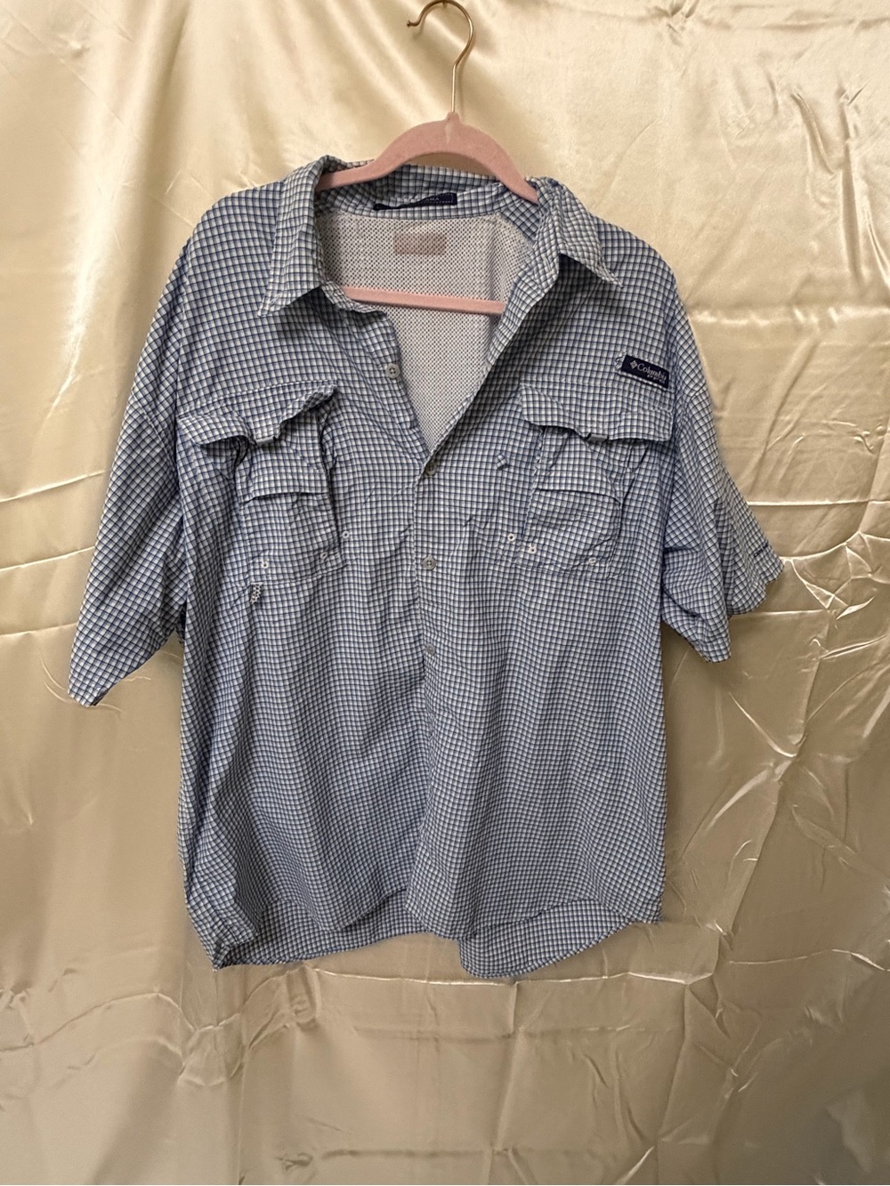 Columbia PFG Super Bahama Fishing Shirt 3XT Blue Check Vented Big Tall